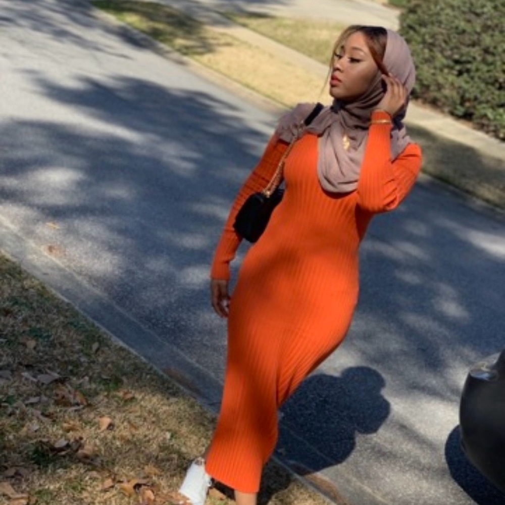 Fashion Nova Vibrant Orange Long Sleeve Dress